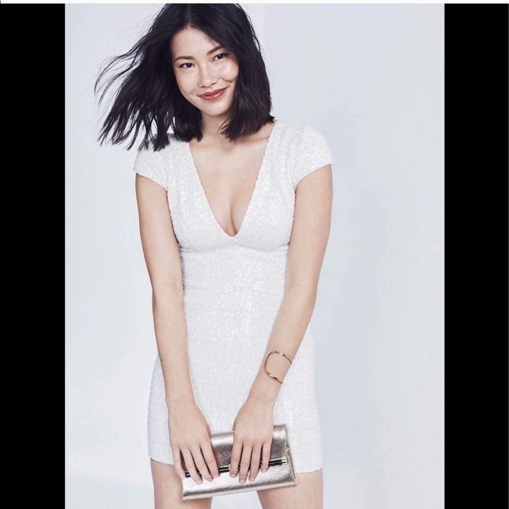 DRESS THE POPULATION Zoe sequin mini dress white
